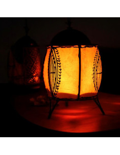 Bougeoir marocain en cuir peint au henné, orange arrondi 2