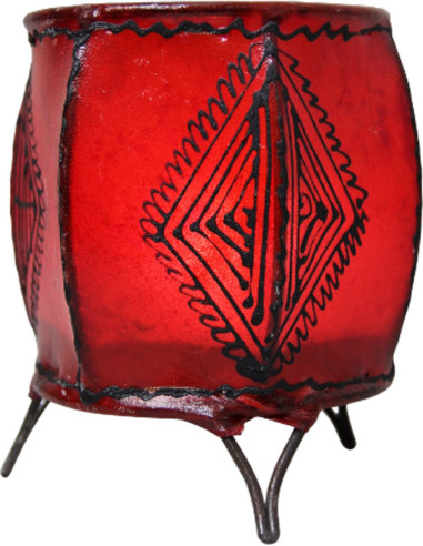 Moroccan henna-painted leather candle holder,...