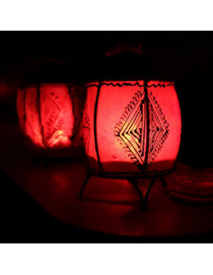 Moroccan Henna-Painted Leather Candle Holder, Model 5 2