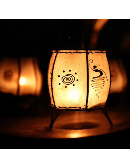 Moroccan Henna-Painted Leather Candle Holder, Model 6