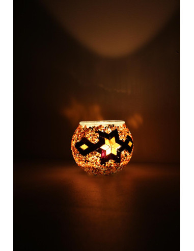 Bougeoir marocain en mosaïque de verre, étoile...