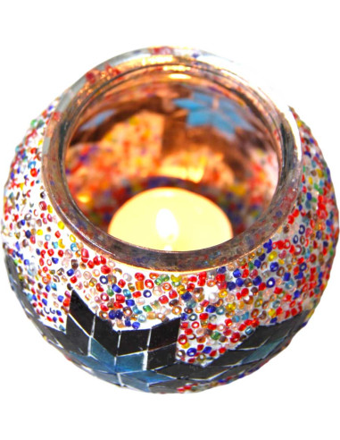 Moroccan glass mosaic candle holder, turquoise...