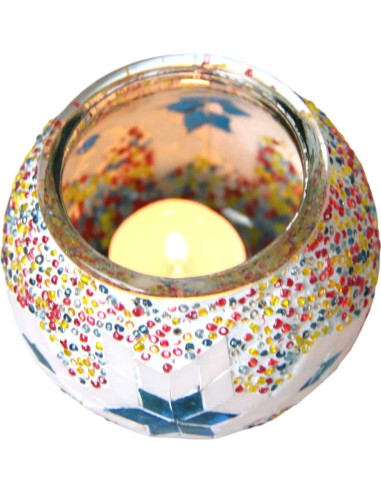 Bougeoir marocain en mosaïque de verre, blanc à...