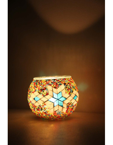 Bougeoir marocain en mosaïque de verre, blanc à...