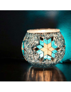 Bougeoir marocain en mosaïque de verre, bleu ciel à... 2