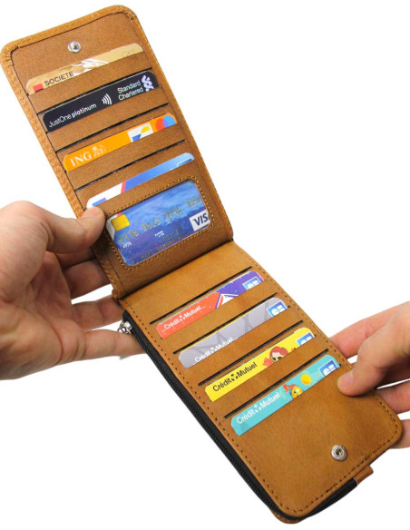 Porte-cartes en cuir caramel