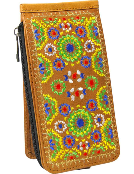 Porte-cartes en cuir caramel