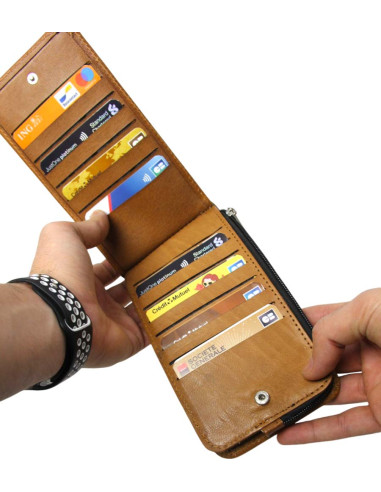 Porte-cartes en cuir caramel