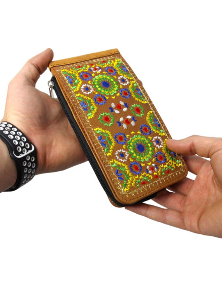 Porte-cartes en cuir caramel