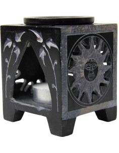 Square black fragrance diffuser with engraved sun