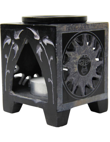 Square black fragrance diffuser with engraved sun