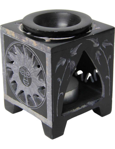 Square black fragrance diffuser with engraved sun