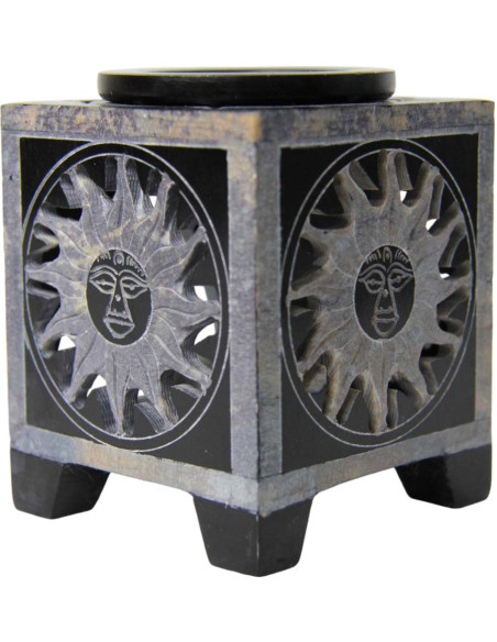 Square black fragrance diffuser with engraved sun