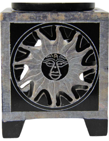 Square black fragrance diffuser with engraved sun