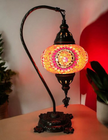 Turkish Red Mosaic Gooseneck Lamp with a pink...