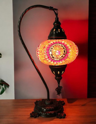 Turkish Red Mosaic Gooseneck Lamp with a pink...