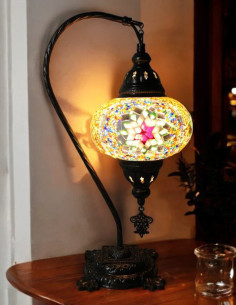 Turkish Mosaic Gooseneck Lamp with a pink star, 17 in 2