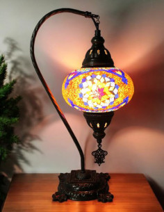 Lampe turque col de cygne en mosaïque à rosace violette... 2