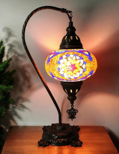 Turkish Mosaic Gooseneck Lamp with a purple and...