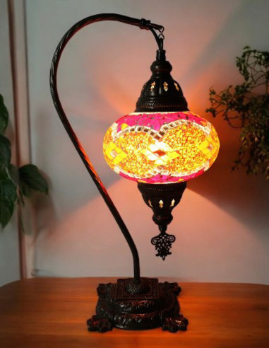 Turkish Lamp, Red and Orange Mosaic, 17 in