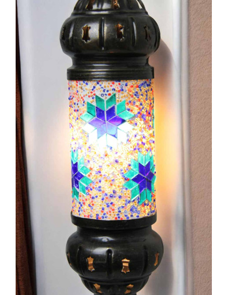 Applique turque cylindre en mosaïque à étoiles bleues et roses