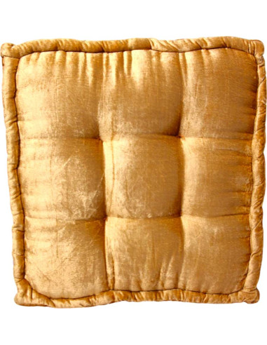Coussin de sol brocart kaki et orange, 18 x 18 po