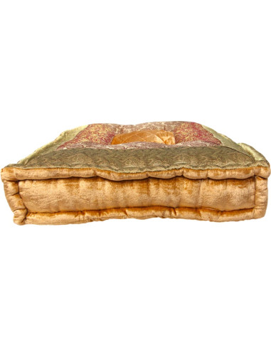 Coussin de sol brocart kaki et orange, 18 x 18 po