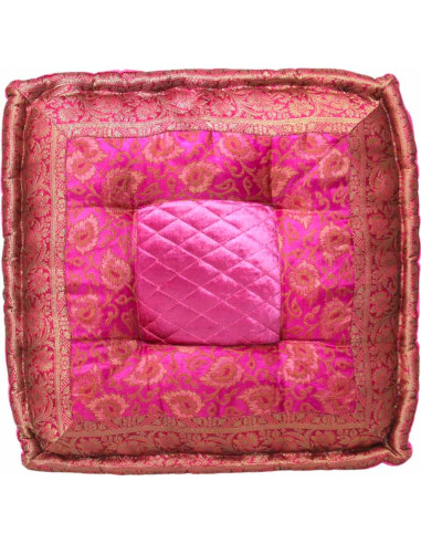Coussin de sol brocart fuchsia, 18 x 18 po