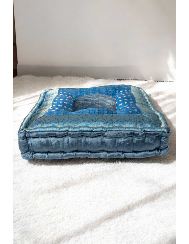 Turquoise Brocade Floor Cushion, 18 x 18 in