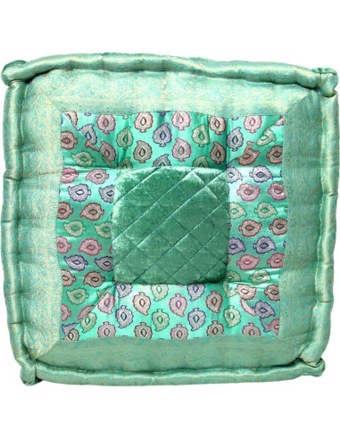 Coussin de sol brocart vert menthe, 18 x 18 po