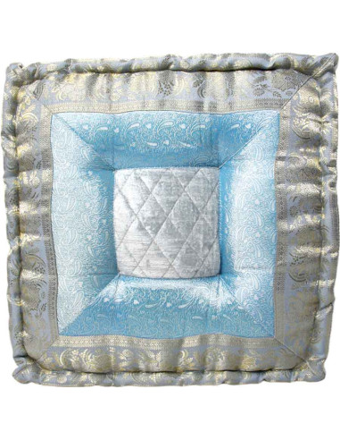Coussin de sol brocart bleu ciel et argent, 18...