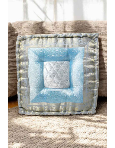 Coussin de sol brocart bleu ciel et argent, 18...