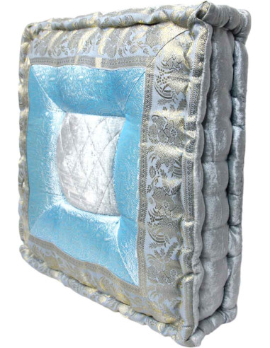 Coussin de sol brocart bleu ciel et argent, 18...