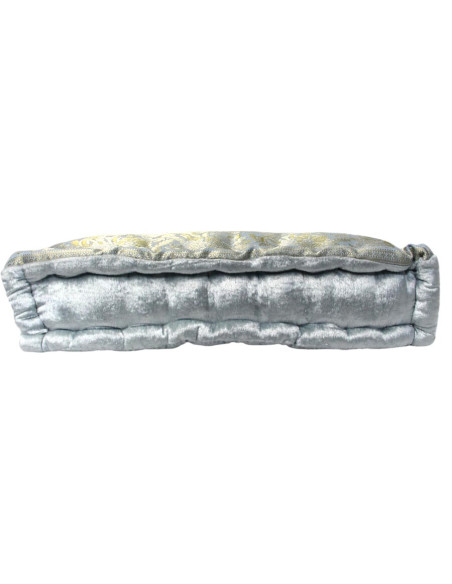 Coussin de sol brocart bleu ciel et argent, 18 x 18 po