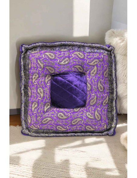 Purple Brocade Floor Cushion, 18 x 18 in