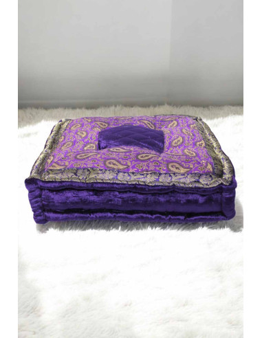 Coussin de sol brocart violet, 18 x 18 po