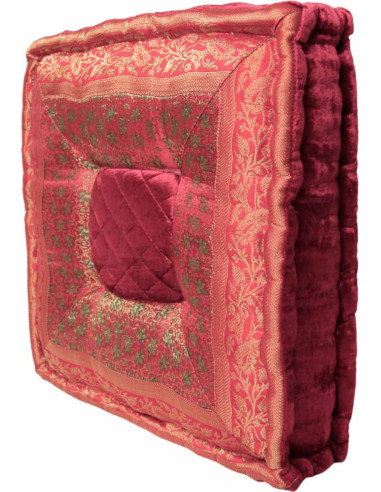 Coussin de sol brocart rouge, 18 x 18 po