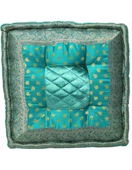 Emerald Green Brocade Floor Cushion, 18 x 18 in