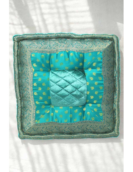 Emerald Green Brocade Floor Cushion, 18 x 18 in