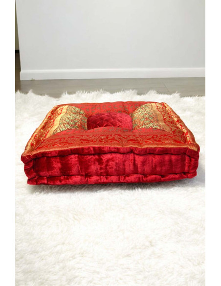 Red Brocade Floor Cushion, 18 x 18 in