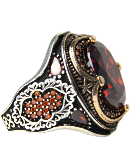 Bague en argent 925 à pierre rouge ovale (zircon)