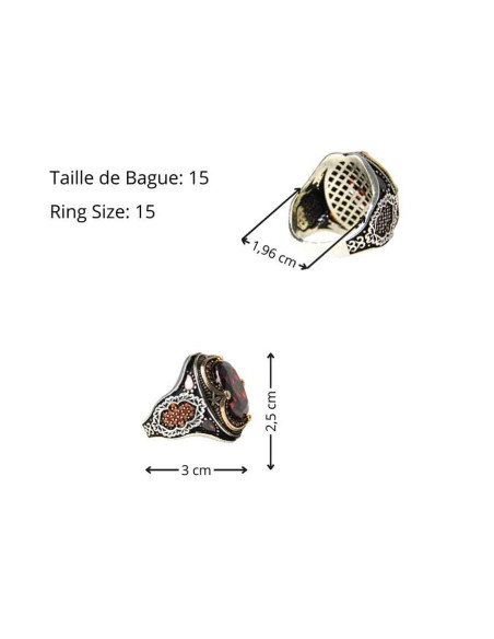 Bague en argent 925 à pierre rouge ovale (zircon)
