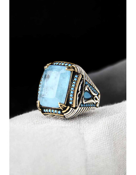 Bague en argent 925 avec pierre de zircon bleu aquamarine