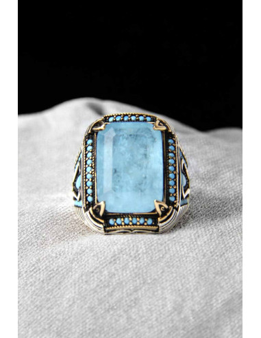 Bague en argent 925 à pierre bleu clair (zircon)