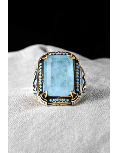 Bague en argent 925 avec pierre de zircon bleu aquamarine