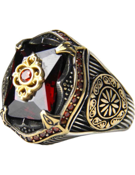 Bague en argent 925 avec pierre rouge de zircon
