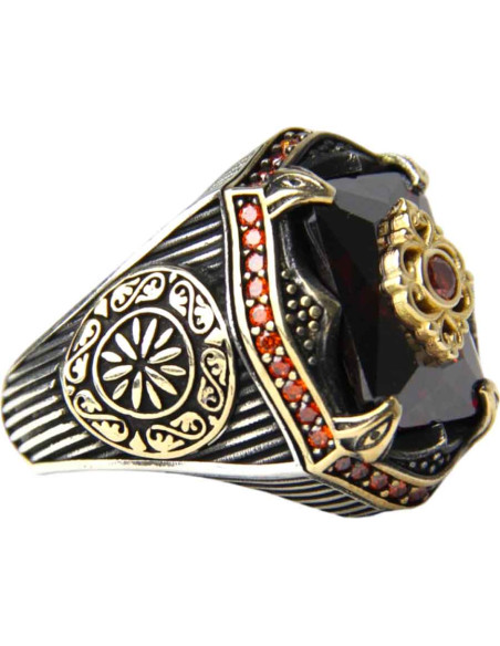 Bague en argent 925 avec pierre rouge de zircon