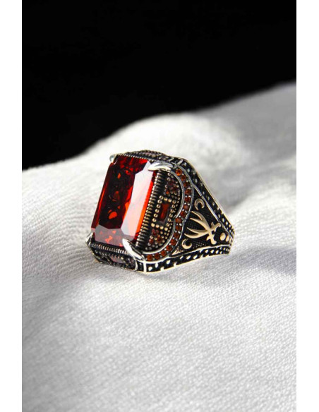 925 Silver Ring adorned with a Red Zircon Stone