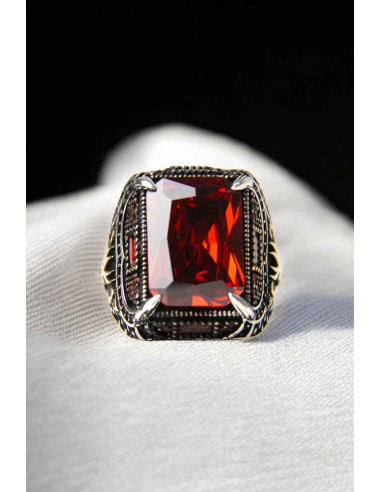 925 Silver Ring adorned with a Red Zircon Stone