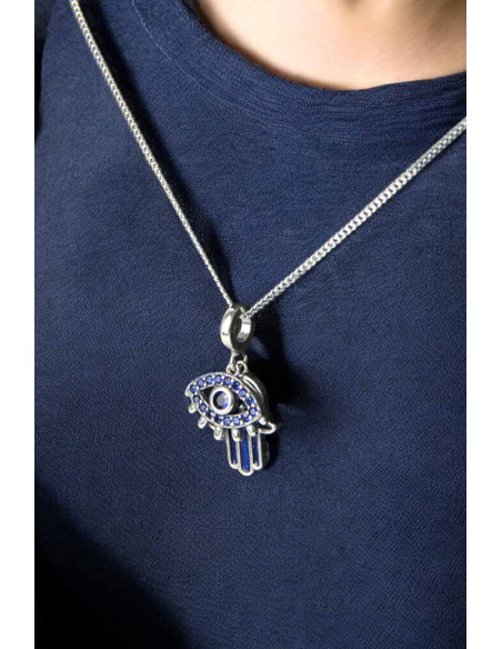 925 silver necklace with blue Hand of Fatima and sun